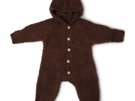 Smallstuff Brown Jumpsuit Bouclé Merino Wool W. Buttons And Hoodie For Cheap