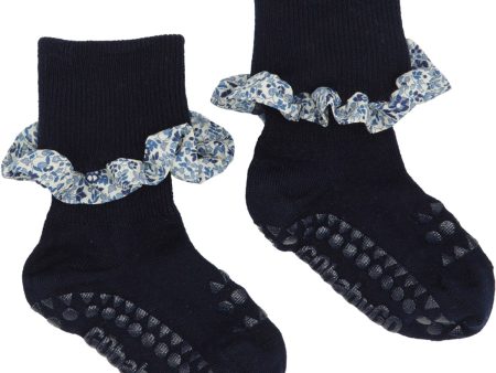 Gobabygo Dark Blue   Katie And Millie Blue Non-slip Socks Bamboo   Liberty Online Sale