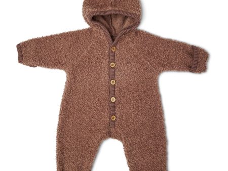 Smallstuff Rose Brown Jumpsuit Bouclé Merino Wool W. Buttons And Hoodie Online Hot Sale