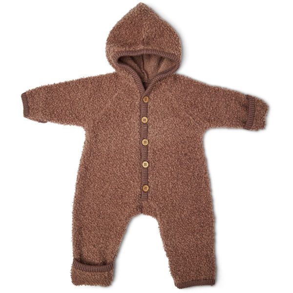 Smallstuff Rose Brown Jumpsuit Bouclé Merino Wool W. Buttons And Hoodie Online Hot Sale