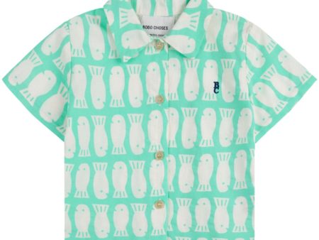 Bobo Choses Light Green Lucky Fish All Over Woven Shirt For Cheap