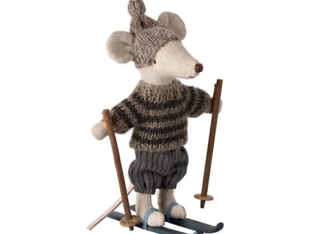 Maileg Winter mouse with ski set, Big brother - Grey For Discount