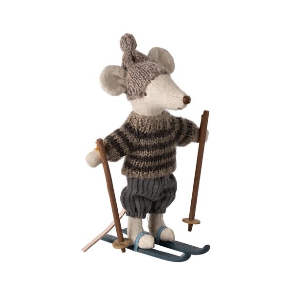 Maileg Winter mouse with ski set, Big brother - Grey For Discount