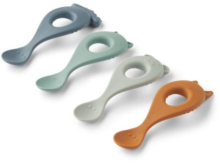 LIEWOOD Whale Blue Multi Mix Liva Silicone Spoon 4-Pack Online now