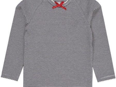 COPENHAGEN COLORS Navy Cream Stripe Striped Ls Tee W. Bow Supply