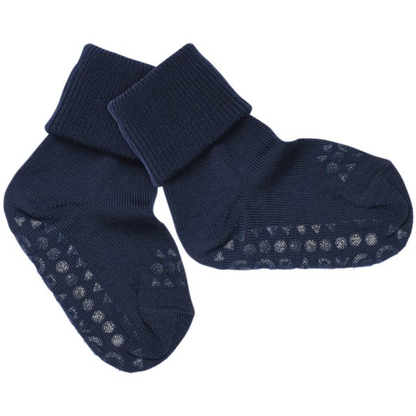 Gobabygo Midnight Blue Non-Slip Socks In Merino Wool Online Hot Sale