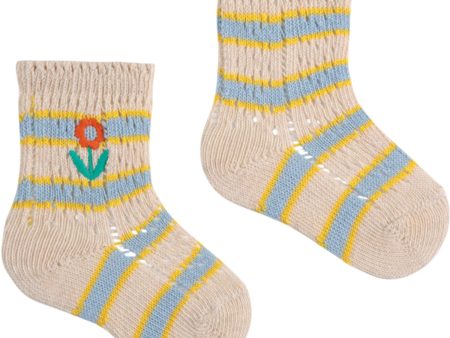 Bobo Choses Light Blue Flower Stripes Short Socks Online now