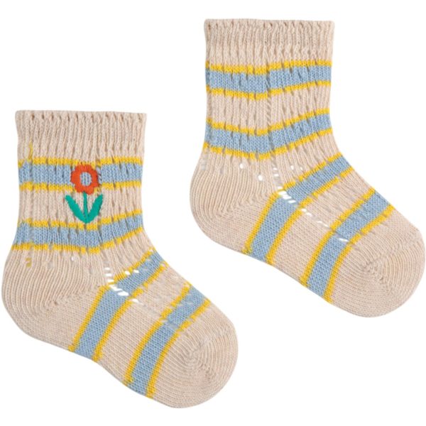 Bobo Choses Light Blue Flower Stripes Short Socks Online now