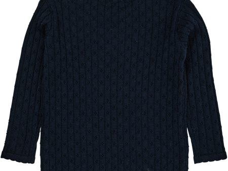 COPENHAGEN COLORS Navy Merino Classic Pointelle Blouse Sale