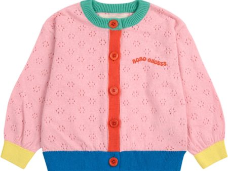 Bobo Choses Light Pink Color Block Open Work Cardigan Online Sale