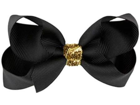 Bow s by Stær Classic Bow - Black Gold Glitter - 8 cm Online now