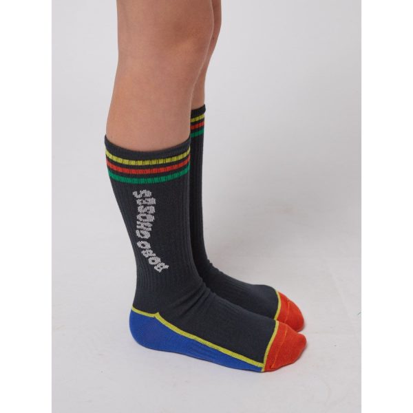 Bobo Choses Dark Grey Color Block Long Socks Hot on Sale