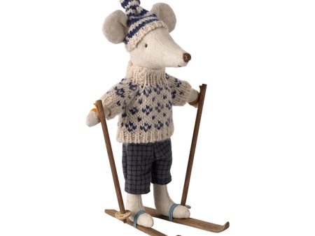 Maileg Winter mouse with ski set, Dad - Blue For Sale