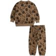 Mini Rodini Brown Squiggly Cats AOP Baby Set For Cheap