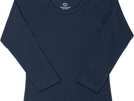 COPENHAGEN COLORS Navy Rib Jersey Classic Longsleeve Blouse Cheap