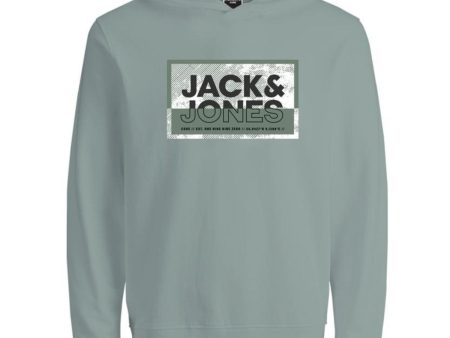 Jack & Jones Junior Aqua Gray Cologan Print Sweat Hoodie on Sale