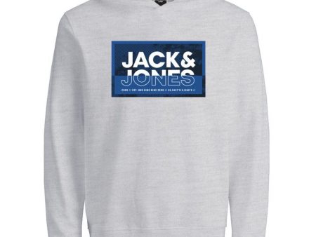 Jack & Jones Junior White Melange Cologan Print Sweat Hoodie on Sale