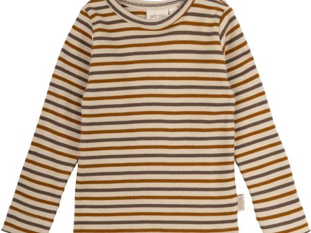 Petit Piao Chocolate Brown Golden Sun Dark Off White Blouse Modal Striped For Discount