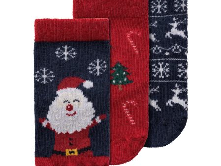 Name It Dark Sapphire Jester Red Richristmas 3-pack Socks For Discount