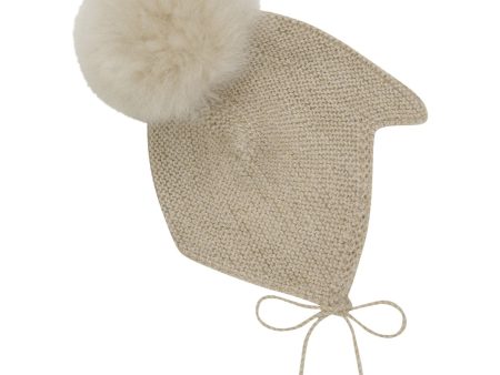 Huttelihut Camel Melange Bonnet Wool Knit Alpaca Pompom on Sale