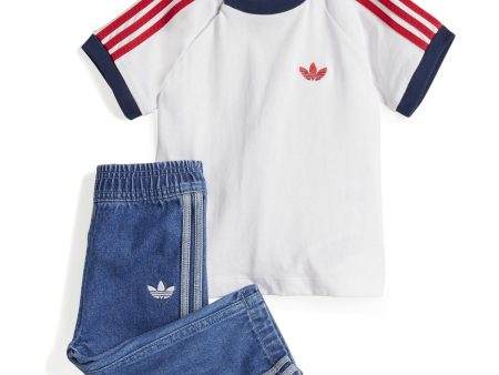 adidas Originals Medium Blue Denim White Denim Tee Set Online now