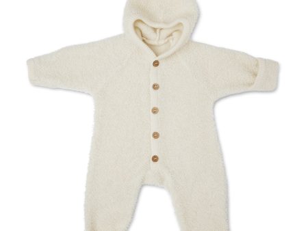 Smallstuff Off White Jumpsuit Bouclé Merino Wool W. Buttons And Hoodie For Cheap