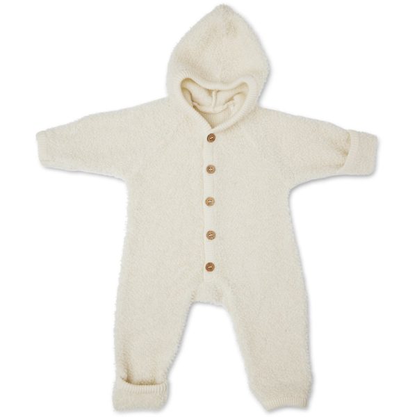 Smallstuff Off White Jumpsuit Bouclé Merino Wool W. Buttons And Hoodie For Cheap