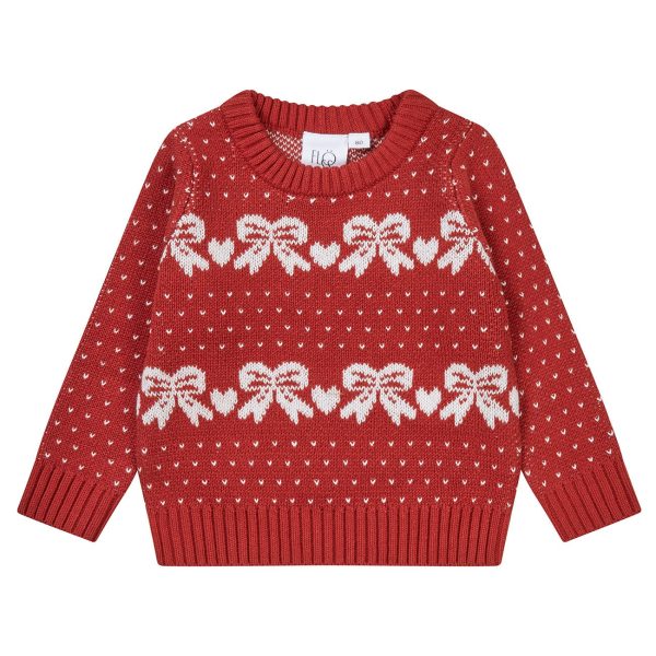 Flöss Red OffWhite Bow Noe Sweater For Discount