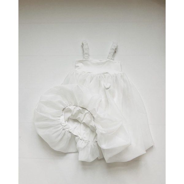 Dolly by Le Petit Tom White Dolly World Heart Balloon Organza Dress With Cotton Body Online